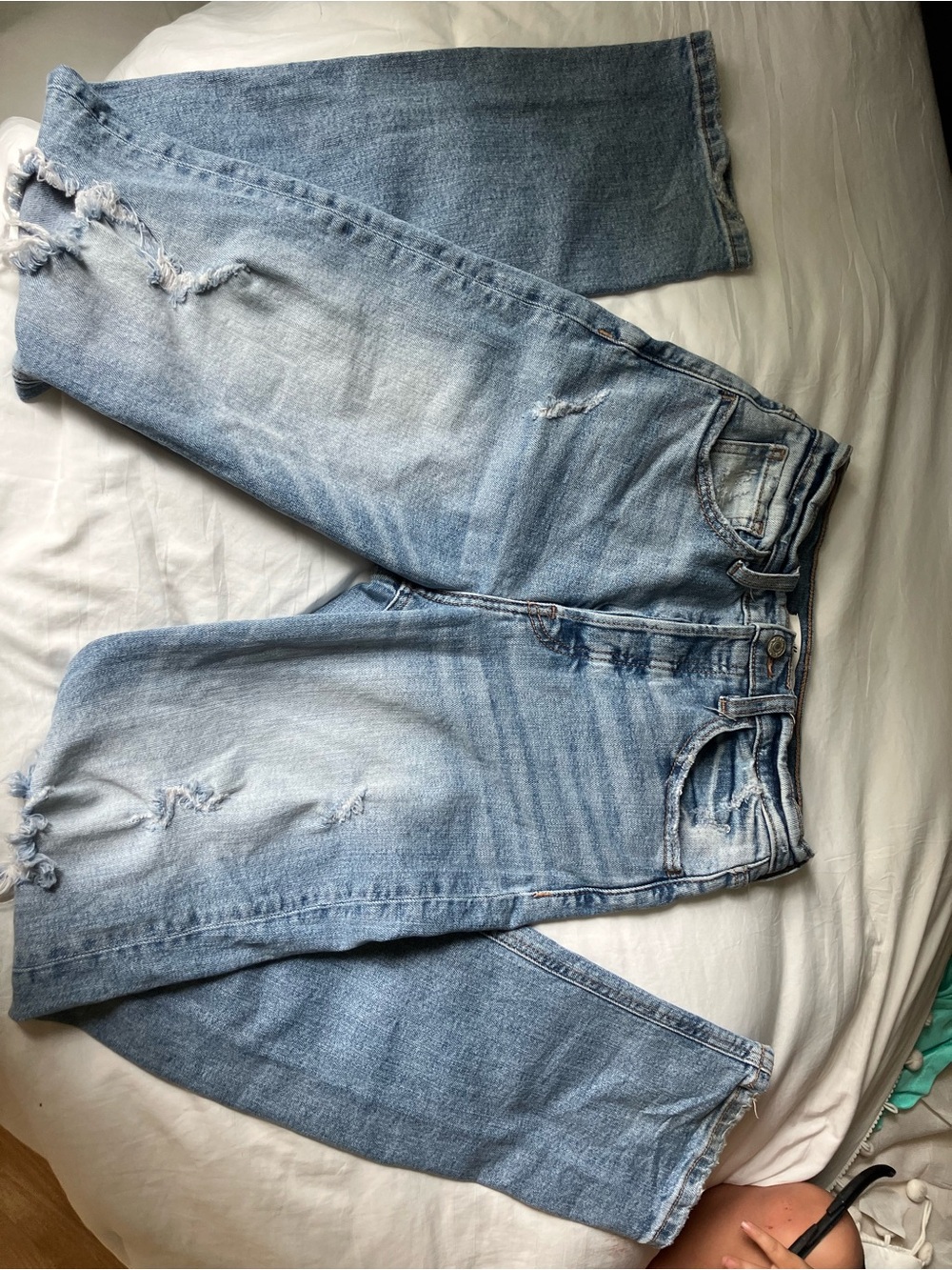 Light Blue Distressed Boyfriend Jeans - Relaxed Fit